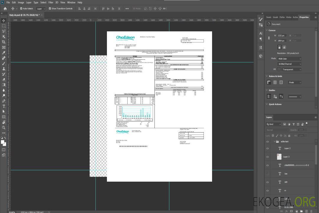 Modèle Word et PDF de facture de services publics d'entreprise USA Ohio Edison template